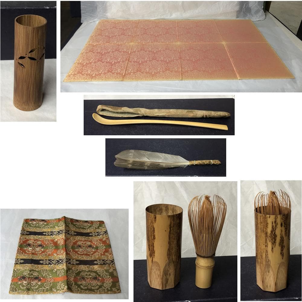 y015 人間国宝 一后一兆 輪島塗 扇面蒔絵 茶箱 共箱 青備前 抹茶碗 振出