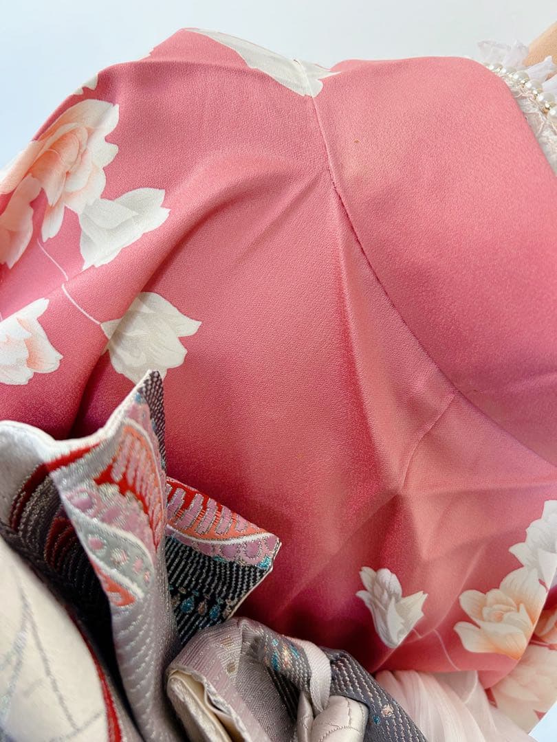 正絹振袖フルセット　豪華金彩　薔薇　パール姫　ピンク 花柄 振袖 絹