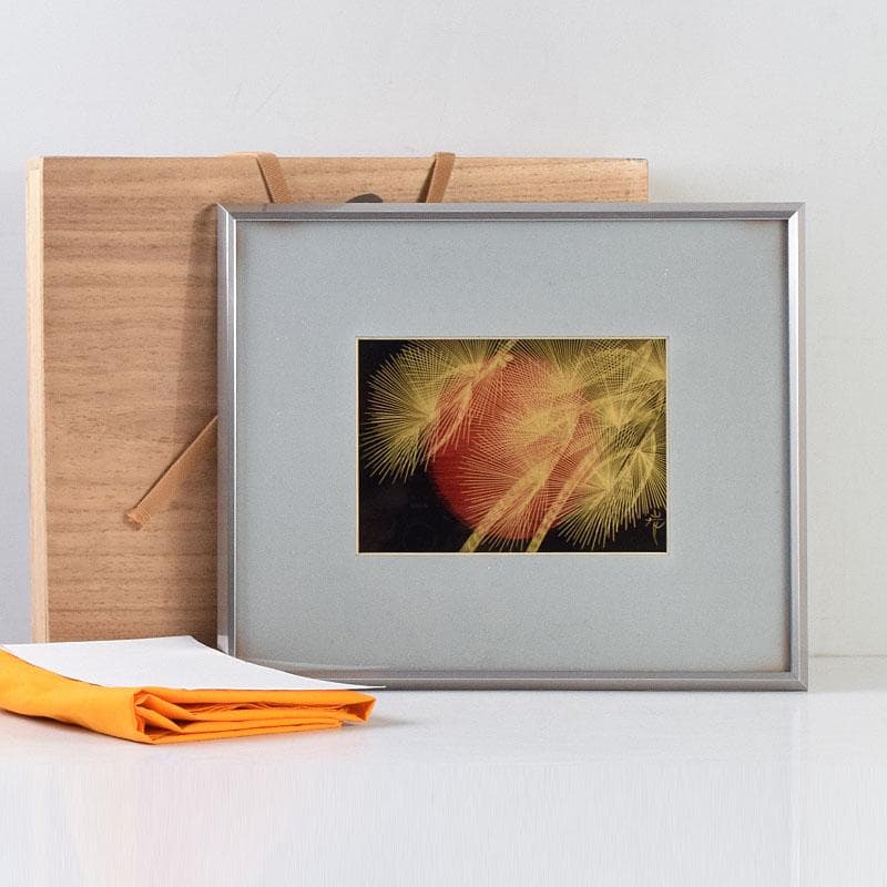 輪島塗　角野岩次作　沈金蒔絵　「昇陽松」　飾額　共箱　C　8660A