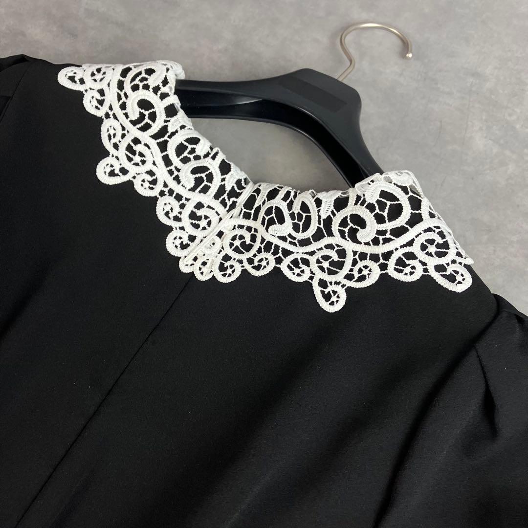 etoll. レースカラー7部袖ロングワンピース ドレス L 2way 結婚式