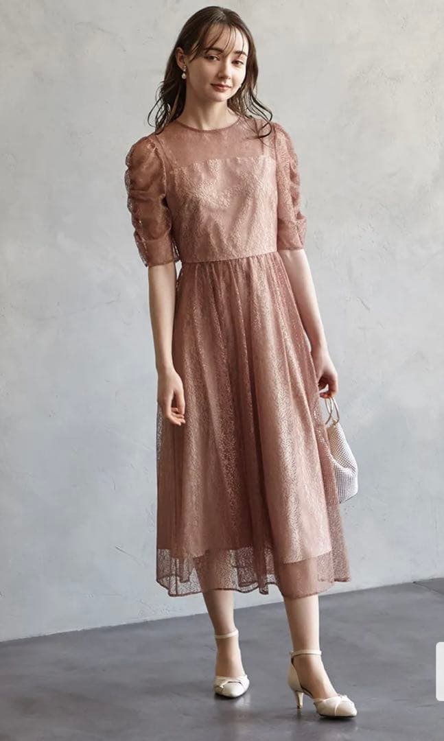 AIMERオケージョンドレス ピンク ミディ丈