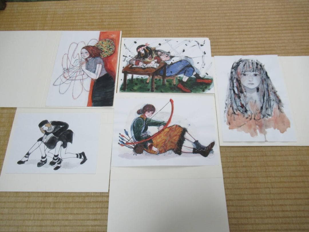 真作美品◆現代アート 藤川さき 水彩画5点 美術評論家 中野中 銀座ギャラリー暁