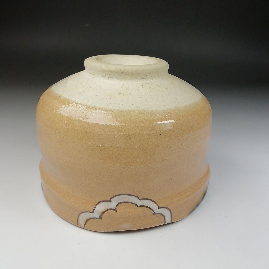 Ｔ６１　茶碗　『赤織部』『波車に千鳥』『菊泉窯　田中源彦造』共箱　抹茶碗　茶道具