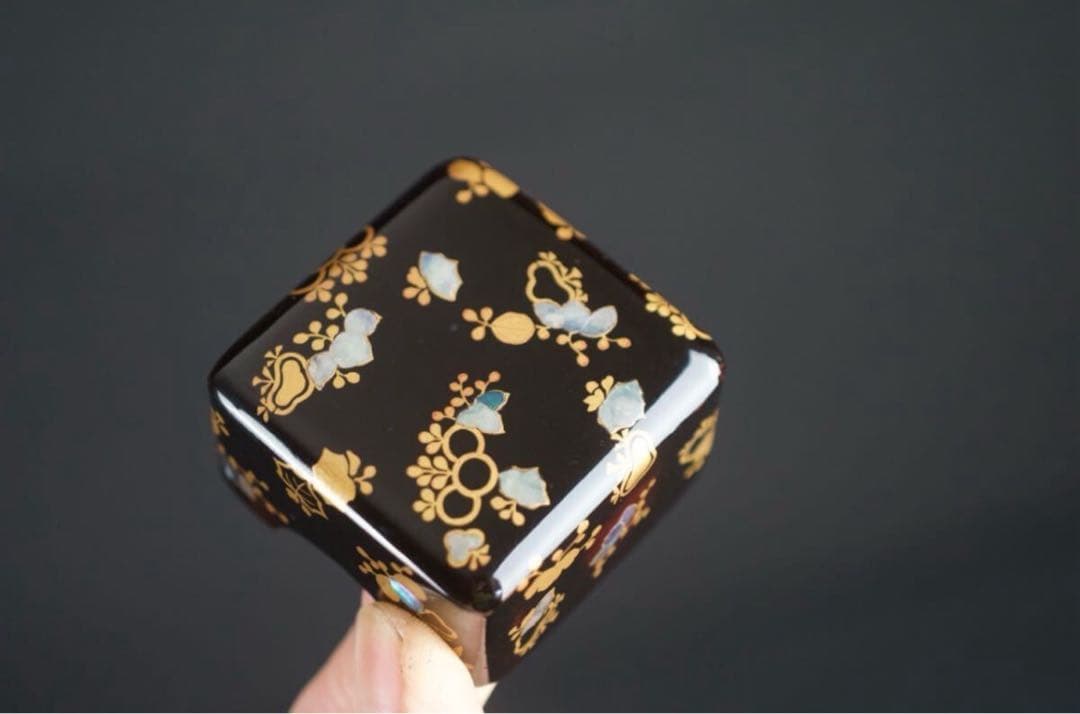 時代漆器 桐蒔絵 内梨地 貝入小箱 共箱 螺鈿細工 古美術 茶道具