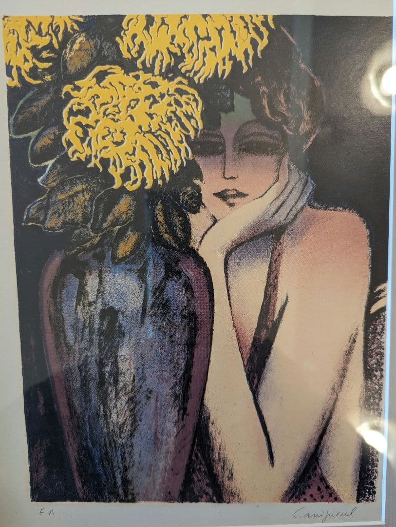 『昔々』直筆サイン入り　ジャン=ピエール・カシニョール　絵画　額セット　女