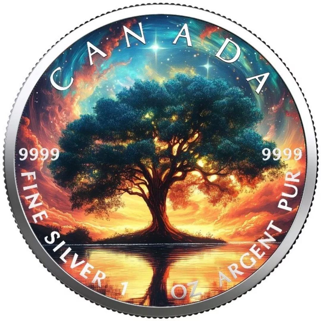 世界100枚限定！ メイプルリーフ 銀貨 カラー 生命の樹 1オンス 1oz