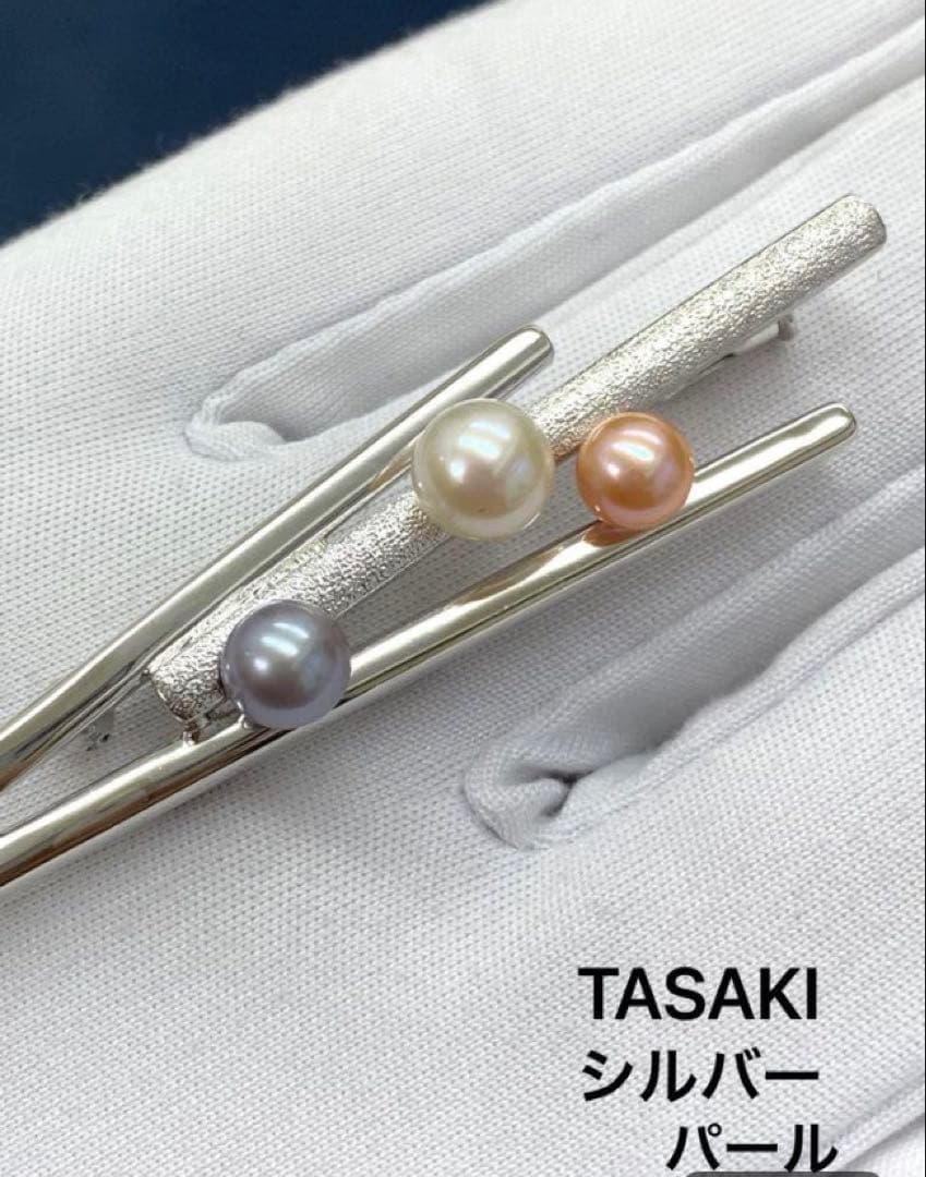 SVシルバー　タサキ　パール　ブローチ