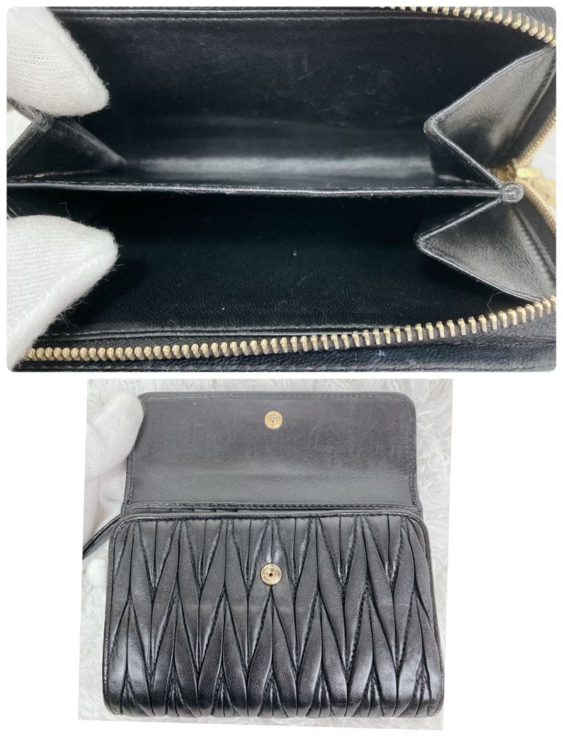 めーめー　ミュウミュウ　折り財布5ML002 マテラッセ 黒　ビジュー