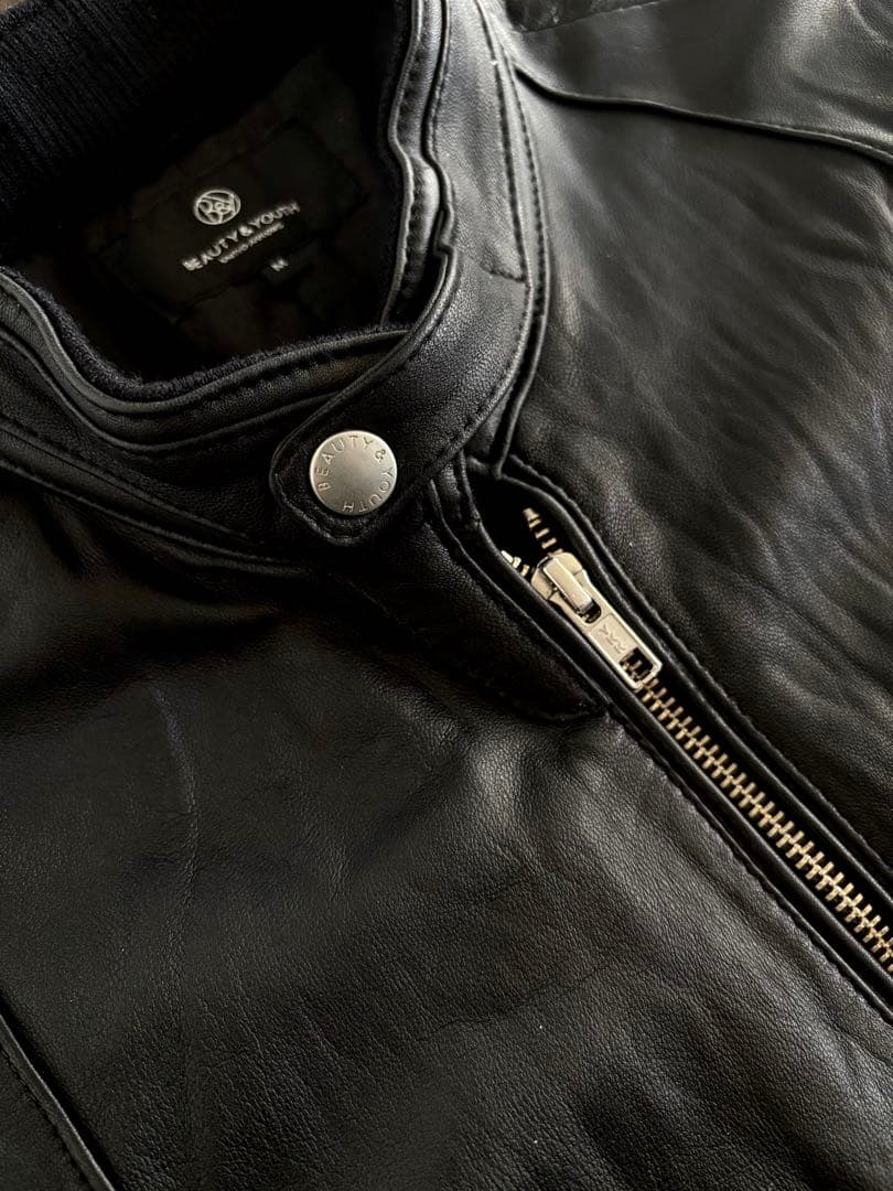 BEAUTY&YOUTH/シープレザー シングル ライダースJKT ブラック M