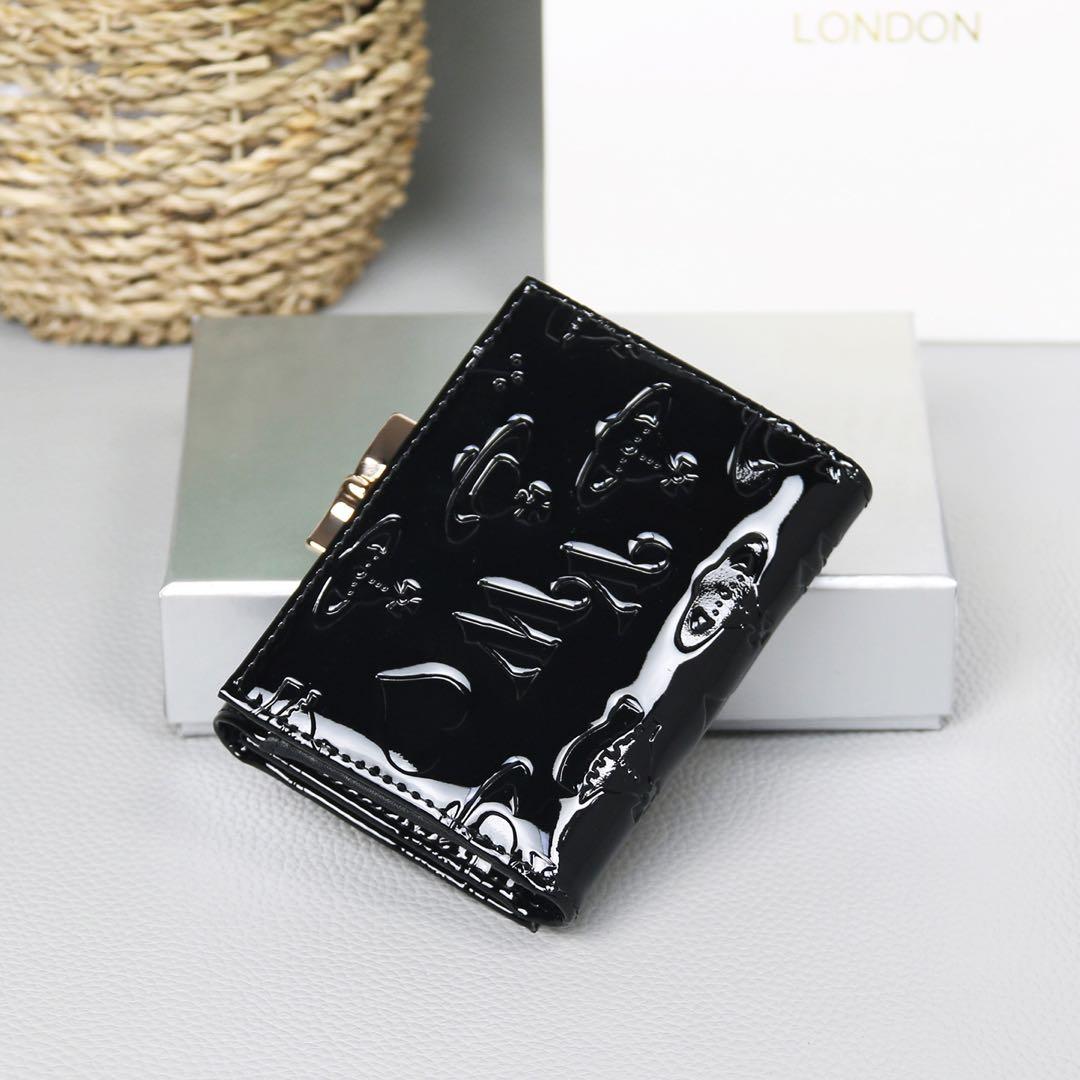 エナメル三つ折り財布 ブラック