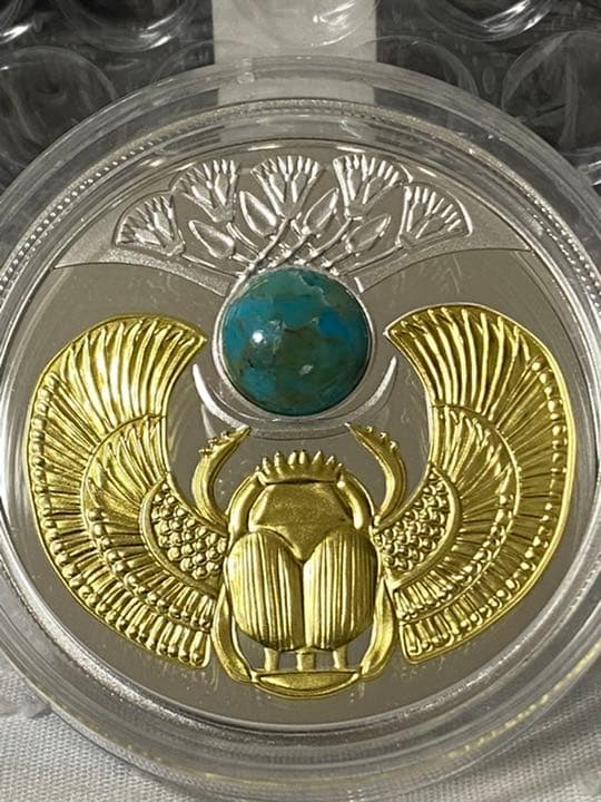 2017　ニウエ　スカラベ　天然ターコイズ　999個限定　銀貨