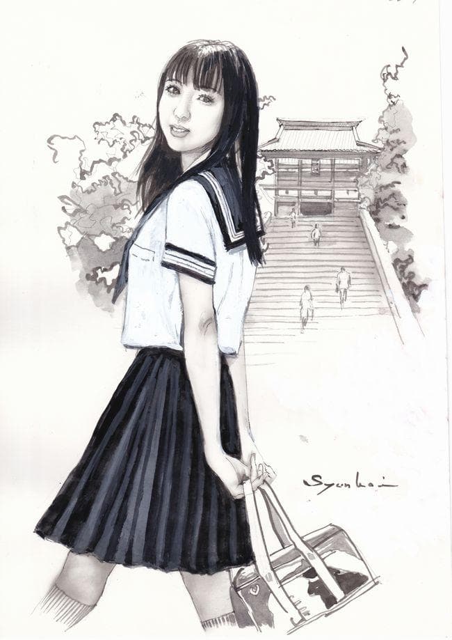 イラスト原画　挿絵　西村春海 「はじめての制服デート」