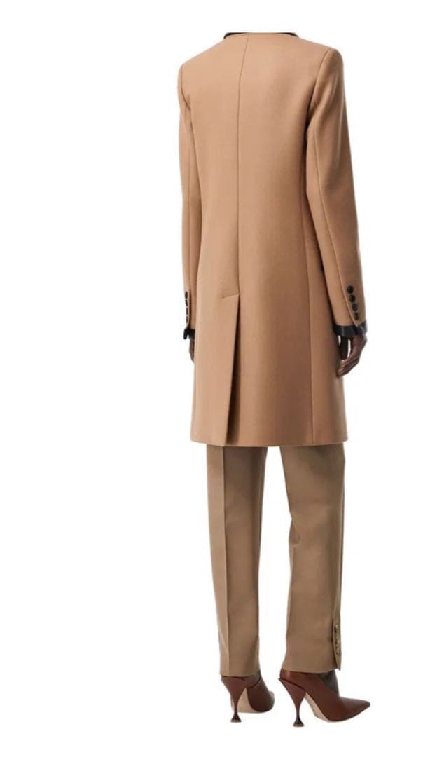 美品 BURBERRY ウールコート レザートリム キャメル UK4 カシミヤ混