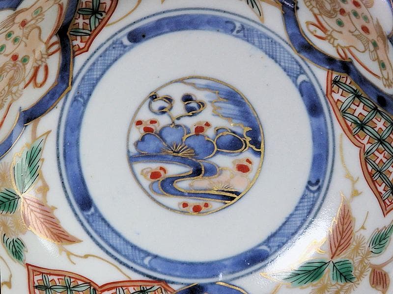 古伊万里　染錦　獅子に七宝紋の図　膾皿　２客　D797AS-fbqy