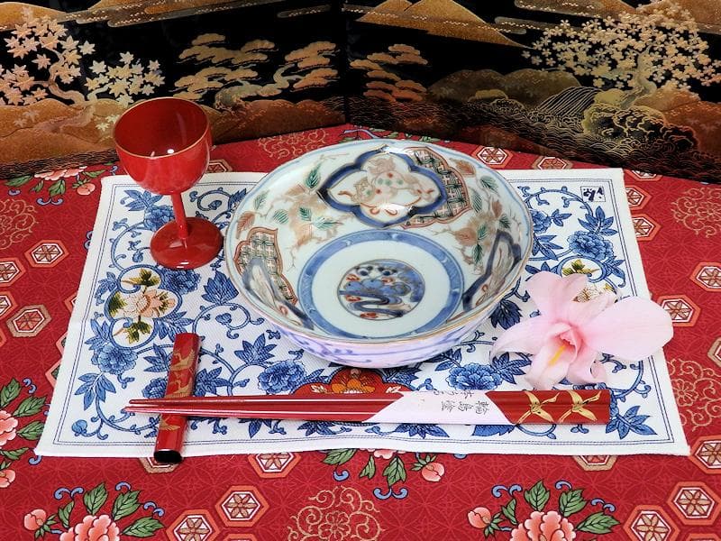 古伊万里　染錦　獅子に七宝紋の図　膾皿　２客　D797AS-fbqy