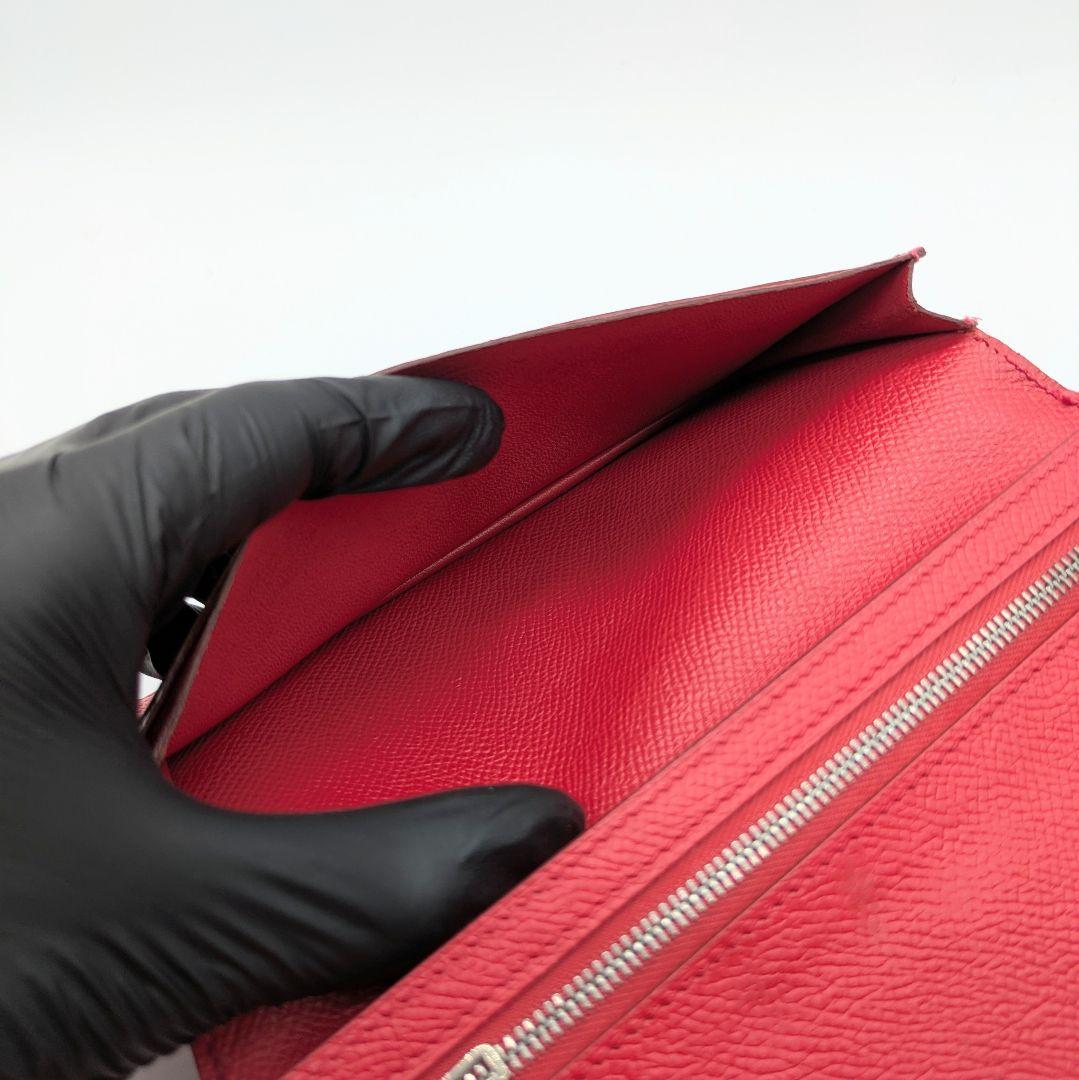 【お得品】エルメス HERMES ベアン クラシック 赤 2つ折り財布 長財布