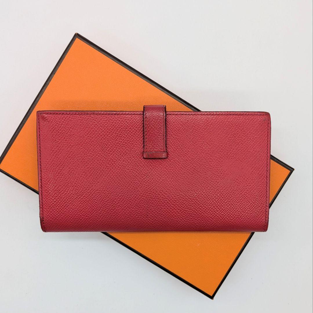 【お得品】エルメス HERMES ベアン クラシック 赤 2つ折り財布 長財布