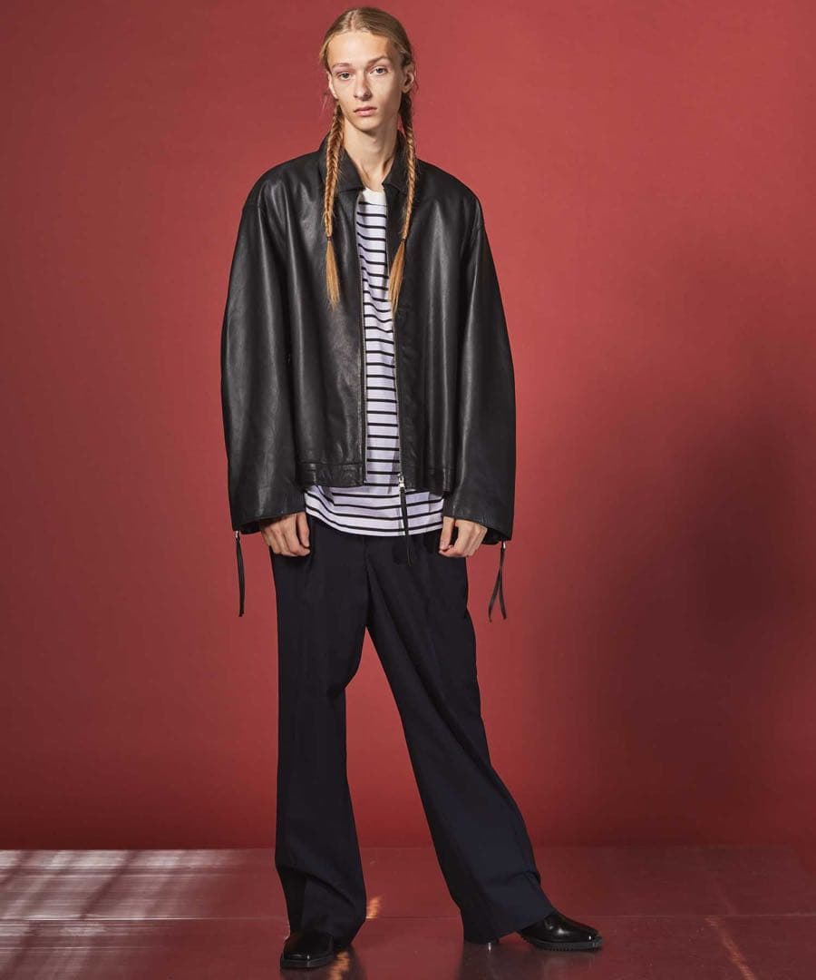 メゾンスペシャル ラムレザープライムオーバー襟付きシングルライダースジャケット