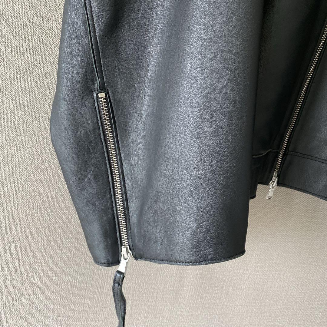 メゾンスペシャル ラムレザープライムオーバー襟付きシングルライダースジャケット