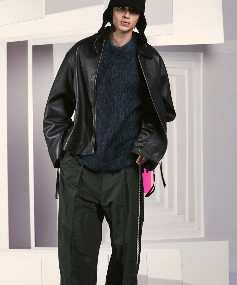 メゾンスペシャル ラムレザープライムオーバー襟付きシングルライダースジャケット