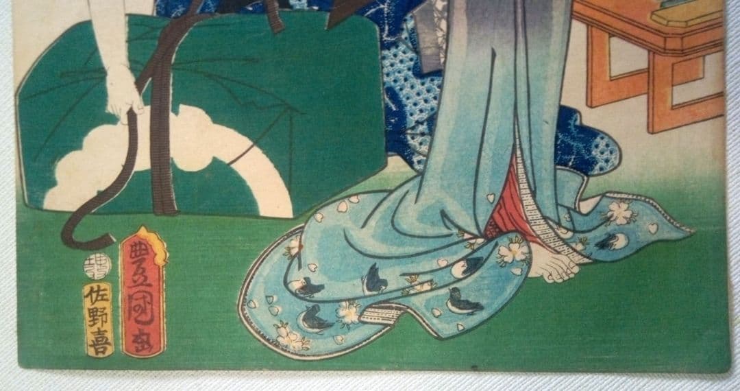 浮世絵、美人合十二月内月見月9月、葉月8月の二枚売り二枚繋がってます。三代豊国画