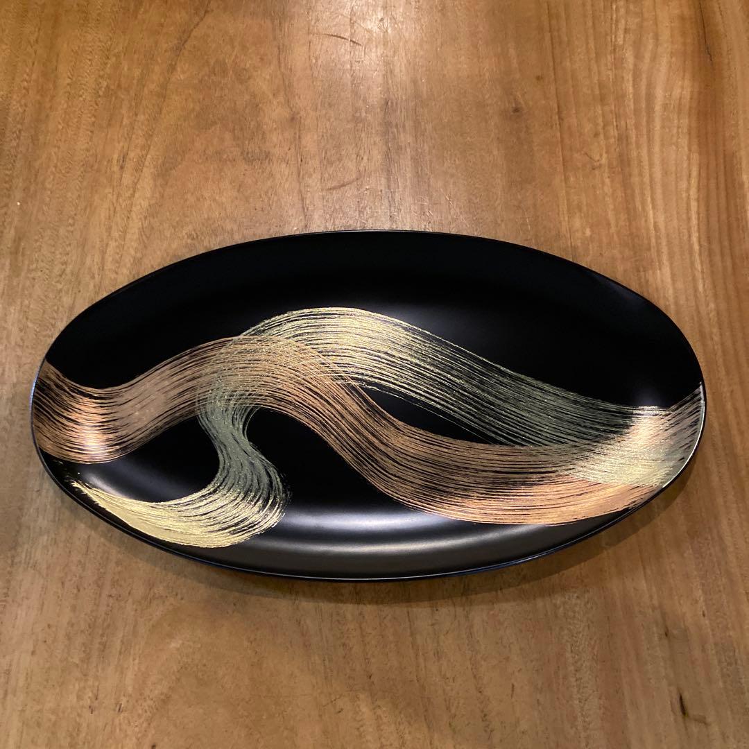宮内庁御用達 山田平安堂 オーバルプレート 龍水 漆器 金蒔絵