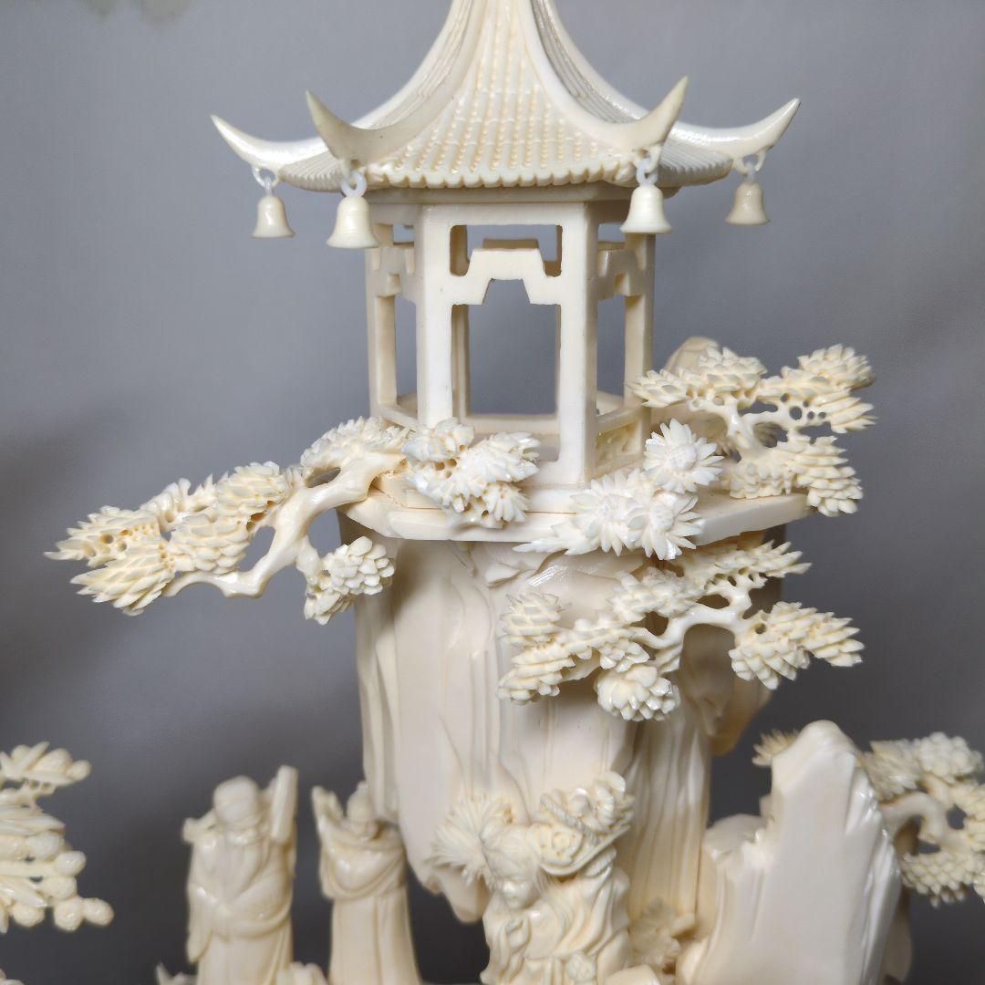 中国美術 八仙 桃源郷 細密彫刻 置物 高さ約42cm