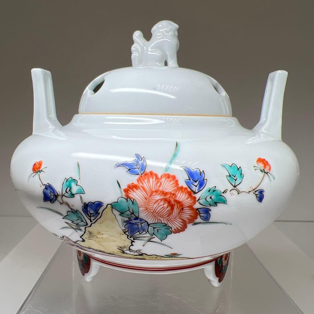 十三代　酒井田柿右衛門　錦牡丹文香炉　共箱　東Y8-0105☆2Fトヒカ