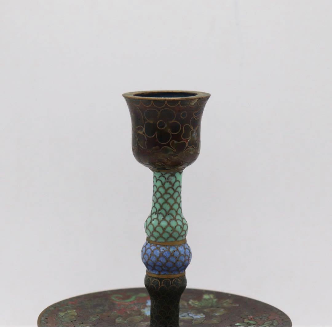 中国　七宝焼　燭台　送料込み251015