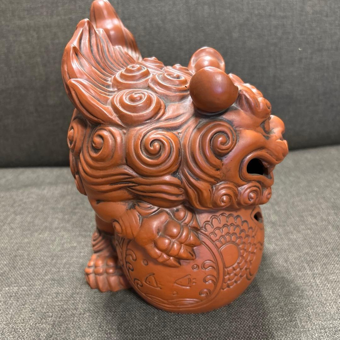 【玉乗り獅子】＊狛犬 陶器 縁起物 唐獅子 床の間飾り 骨董 美術品 伝統工芸
