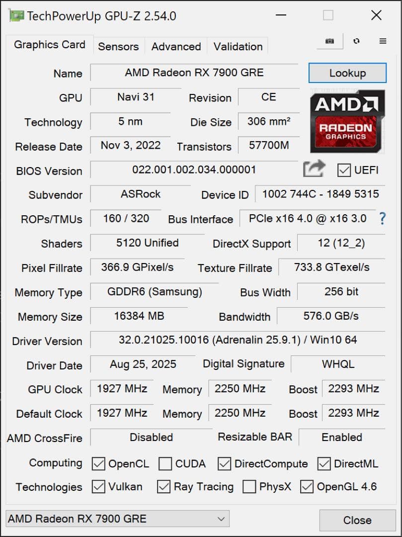 ASRock Challenger グラフィックボード RX 7900 GRE