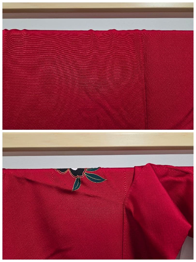 E◆着物くつろぎ 百合の花模様 金彩 金駒刺繍 赤 黒 正絹 振袖 成人式 着物