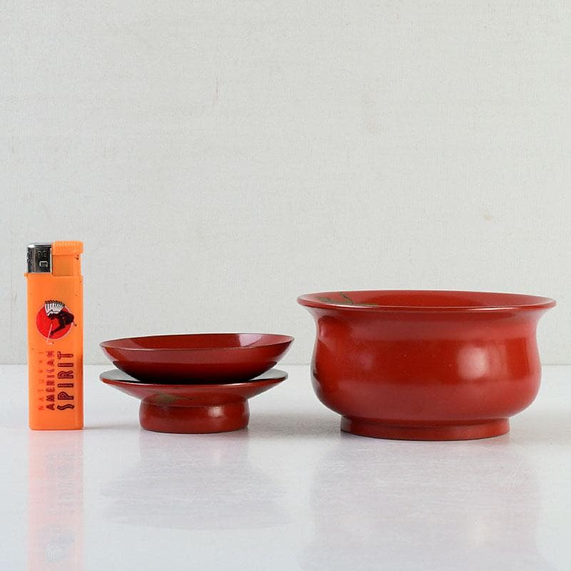 和食器　朱塗　鶴蒔絵　椀　盃　時代箱　V　9585