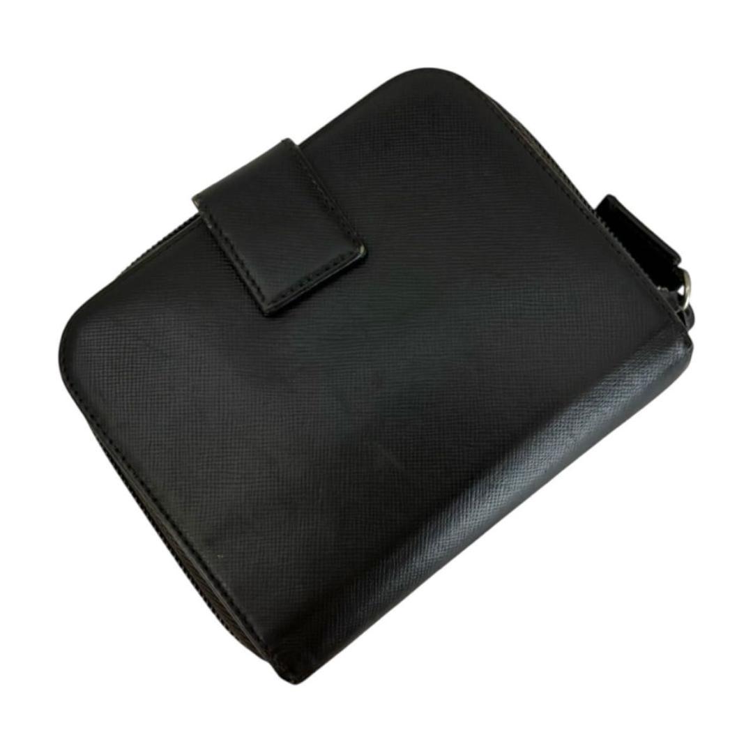 良品 PRADA 二つ折り 三角プレート サフィアーノ レザー 黒 ブラック