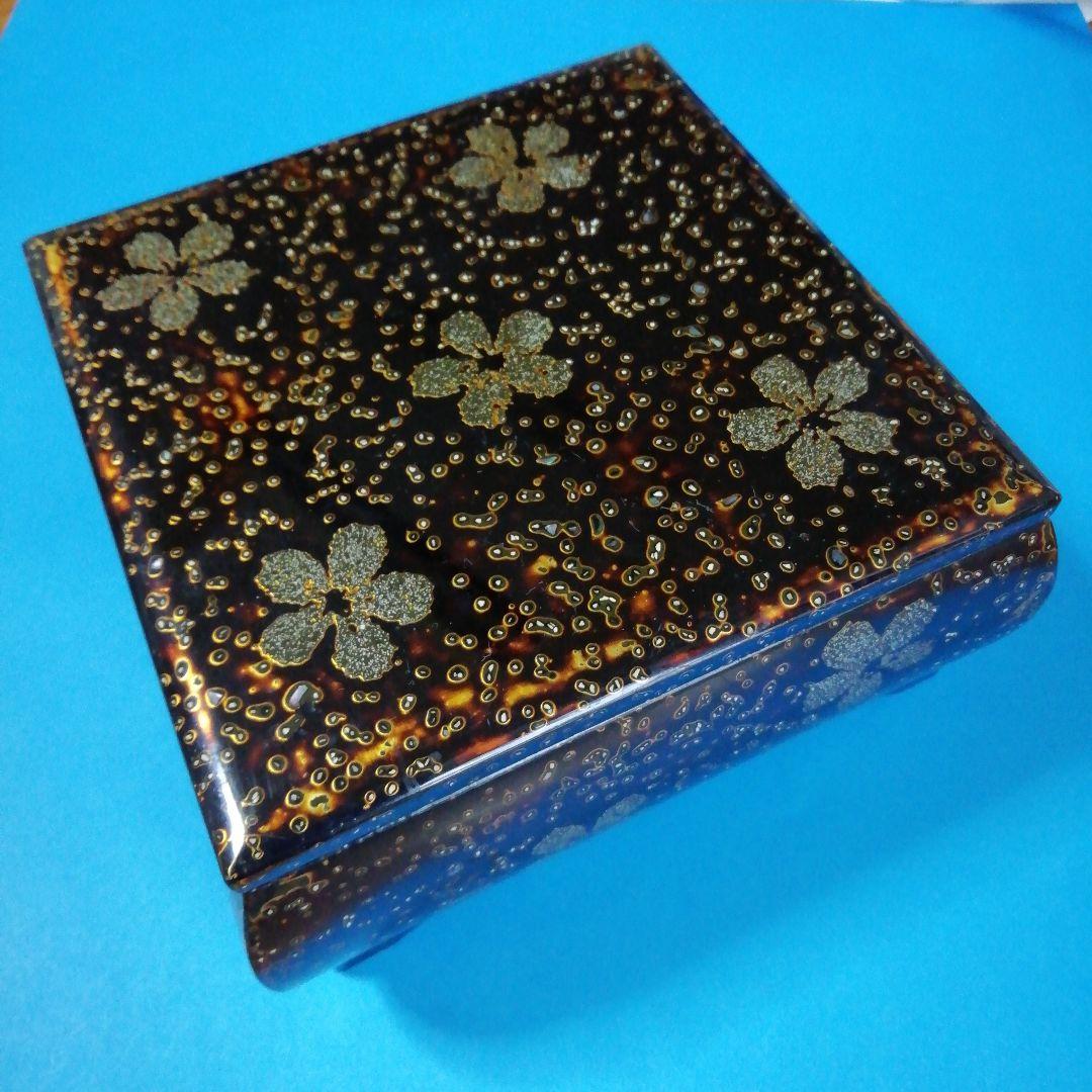 若狭塗　螺鈿細工　桜の菓子鉢　金箔　貝　木製　骨董　伝統工芸品