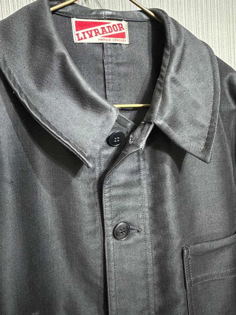 50s〜60s フレンチ ブラックモールスキンワークジャケット　刺繍タグ