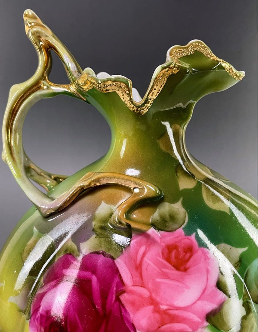 【美品】オールドノリタケ 22.8㎝ 薔薇文花瓶 金彩 バラ図 ばら 水差し