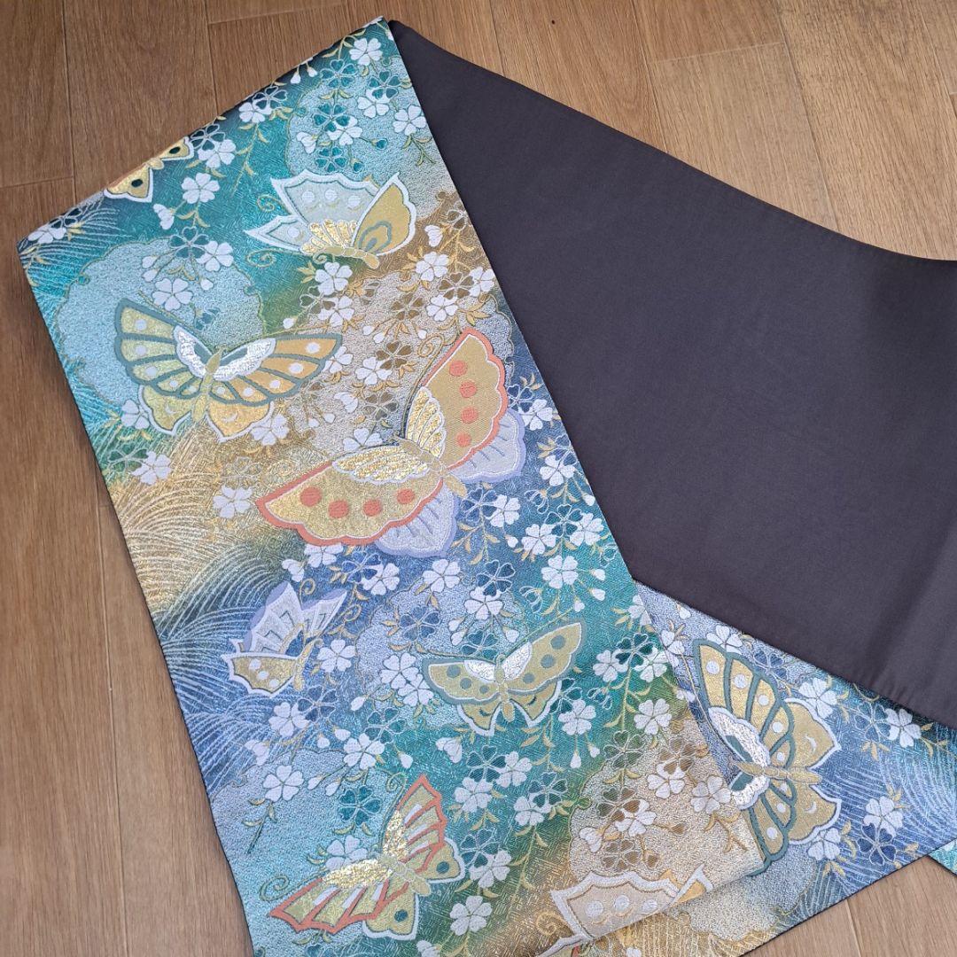 新品同様に近い フルセット 正絹振袖 黒地ラメ入りに紫桜柄 成人式 卒業式に最適