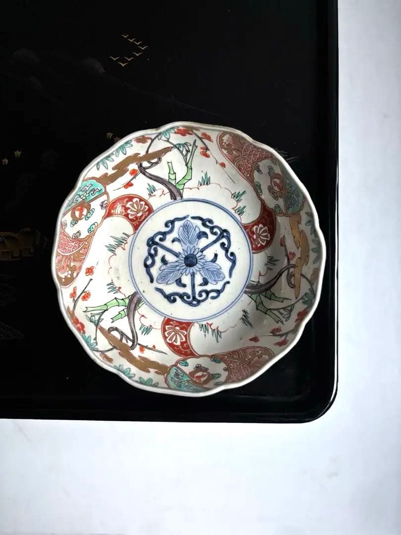696 骨董 アンティーク 古伊万里 染付 豪華絢爛 色絵深皿 幕末 正月準備