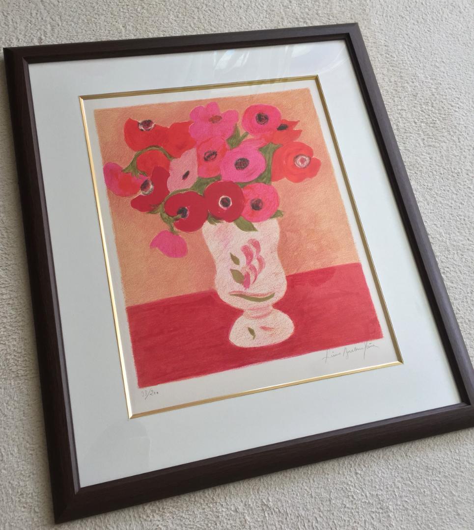 Pierre Bonconpainピエールボンコンパン 赤いアネモネ リトグラフ