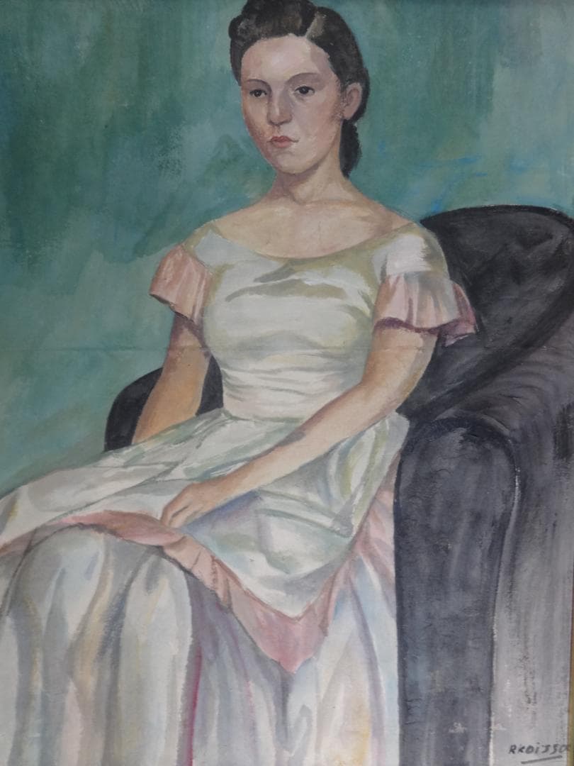 小磯良平 貴婦人・高級額装・肉筆 油彩画・美人画・印刷や写真ではない・kr91x