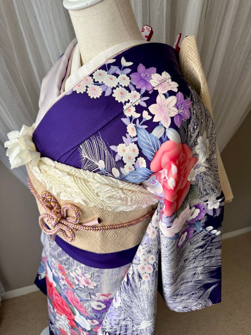 ❣️大特価❣️ 美品　正絹　振袖フルセット　新品長襦袢　成人式　青紫色　佐賀錦