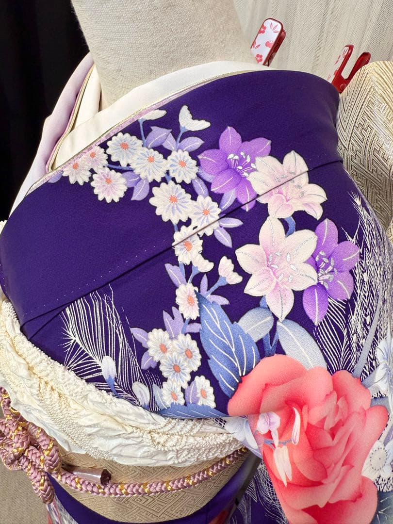 ❣️大特価❣️ 美品　正絹　振袖フルセット　新品長襦袢　成人式　青紫色　佐賀錦