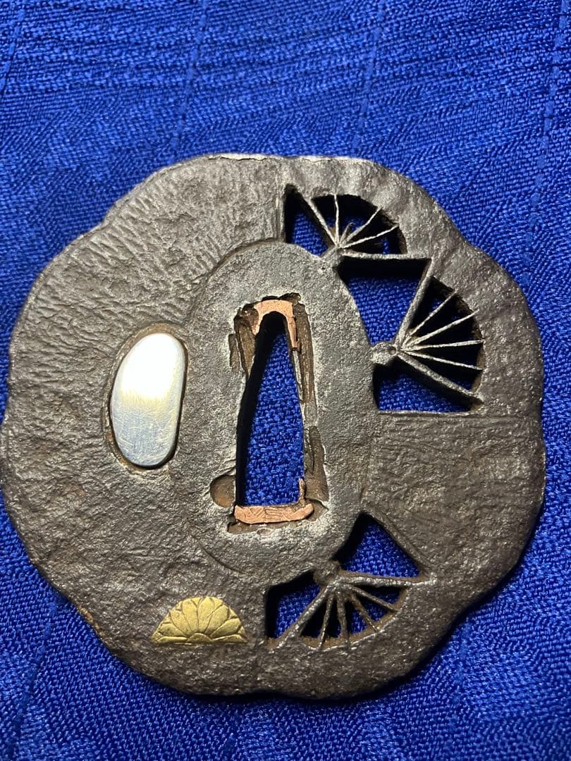 鍔　日本刀　小刀鍔　金銀象嵌　鉄鍔　透かし扇