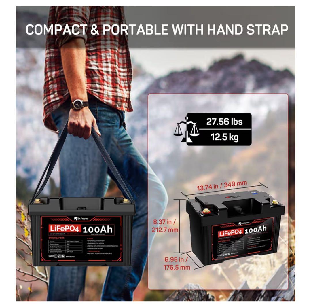 リン酸リチウムイオン 12V 100Ah LiFePO4 ポータブル電源 USB