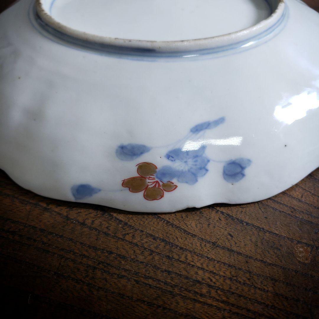 大皿　古伊万里　色絵付け　鳳凰　江戸　金継ぎ　漆直し　唐花草　7寸皿