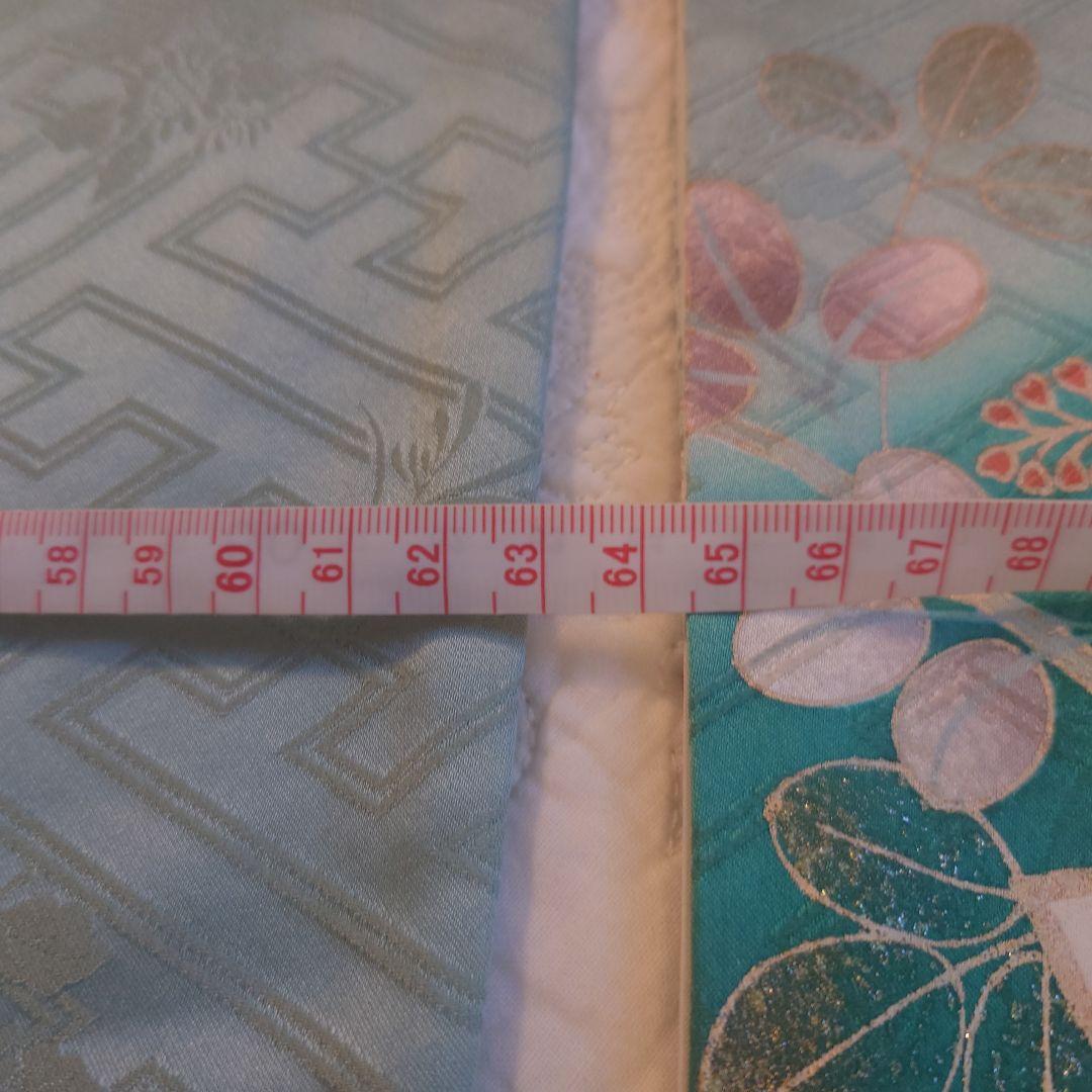 青緑色 花柄 振袖 絹製