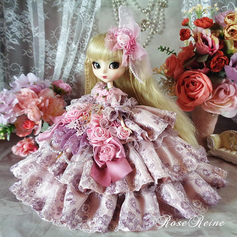 XmasSale アンネローゼ王妃クラシカルモーブピンクの豪華フリルドールドレス