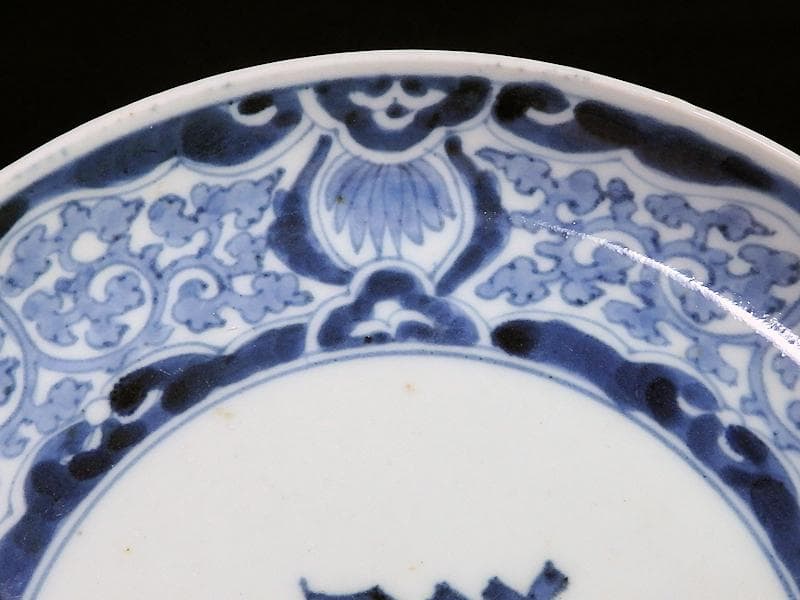 古伊万里　染付　蛸唐草に壽紋の図　６寸皿　江戸期　D075AS-BSl