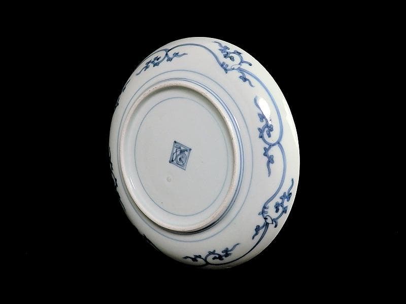 古伊万里　染付　蛸唐草に壽紋の図　６寸皿　江戸期　D075AS-BSl